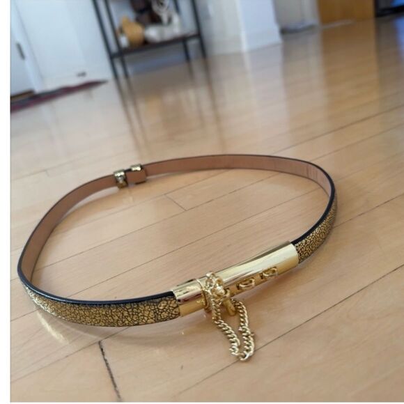 J. McLaughlin Adjustable Metallic Gold Thin Belt S/M NWOT